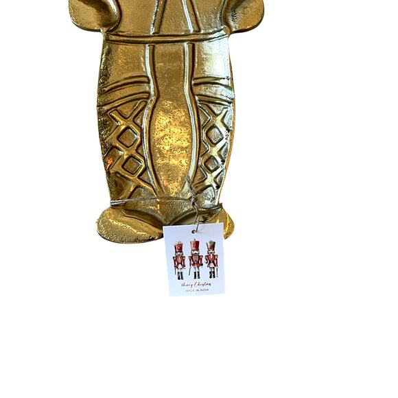 Gold Metal NUTCRACKER Serving Platter 20x7 Christmas Holiday Made in India NEW - Picture 10 of 14